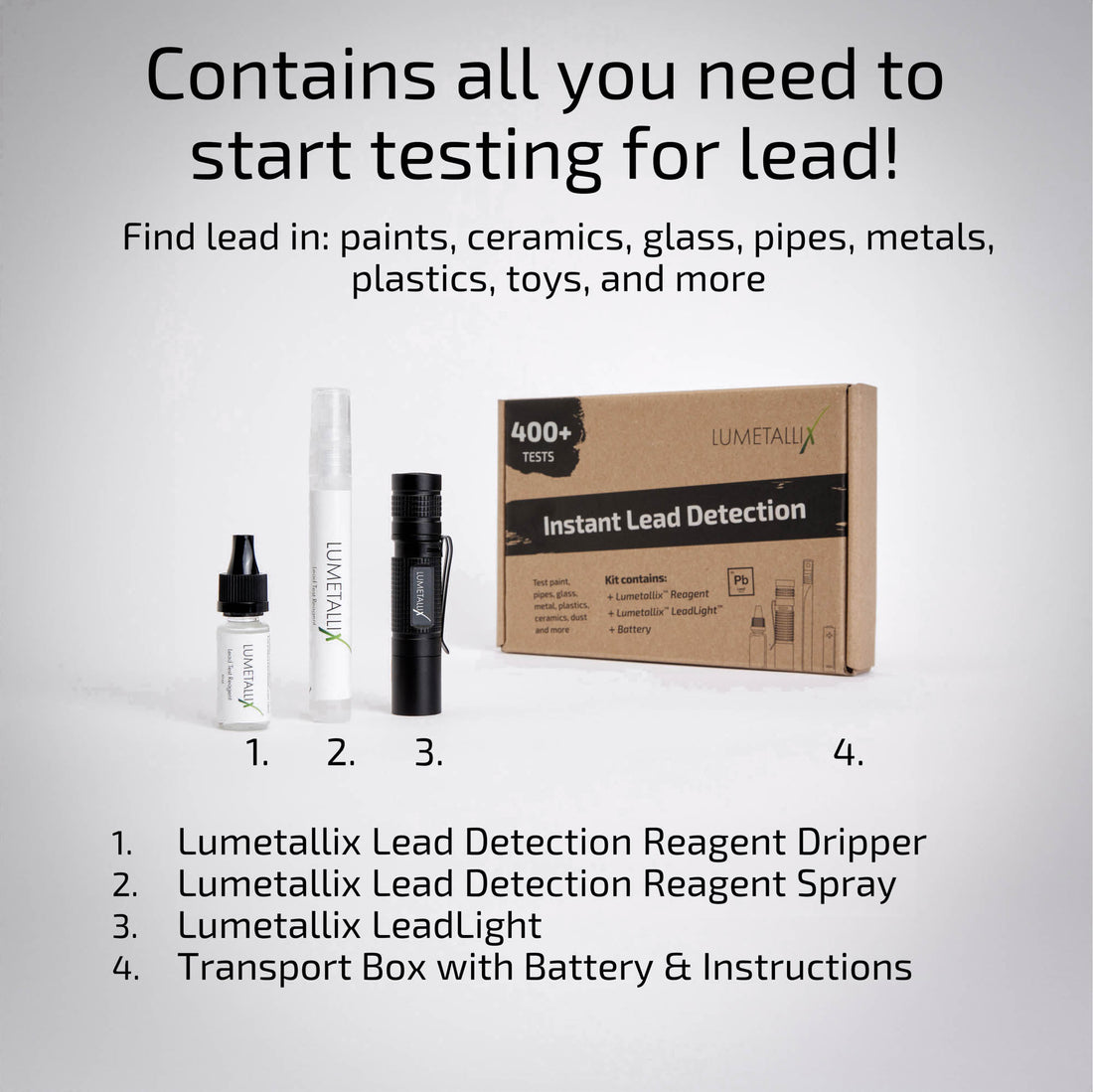 Lumetallix Instant Lead Test Kit | Shine. Spray. See.